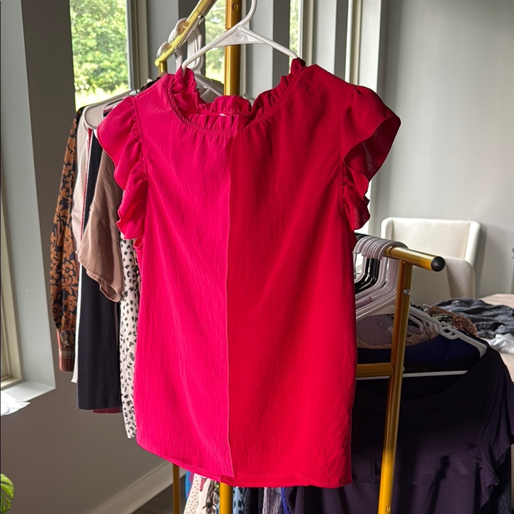 Ces Femme Bright Pink Ruffle Sleeve Blouse